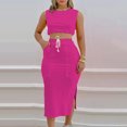 thumbnail image 2 of DHFJKG Women's Two Piece Outfits Summer Skirt Sets Sleeveless Crewneck Crop Top High Rise Drawstring Midi Skirts With Pockets Casual Set Versatile Outfit, 2 of 6