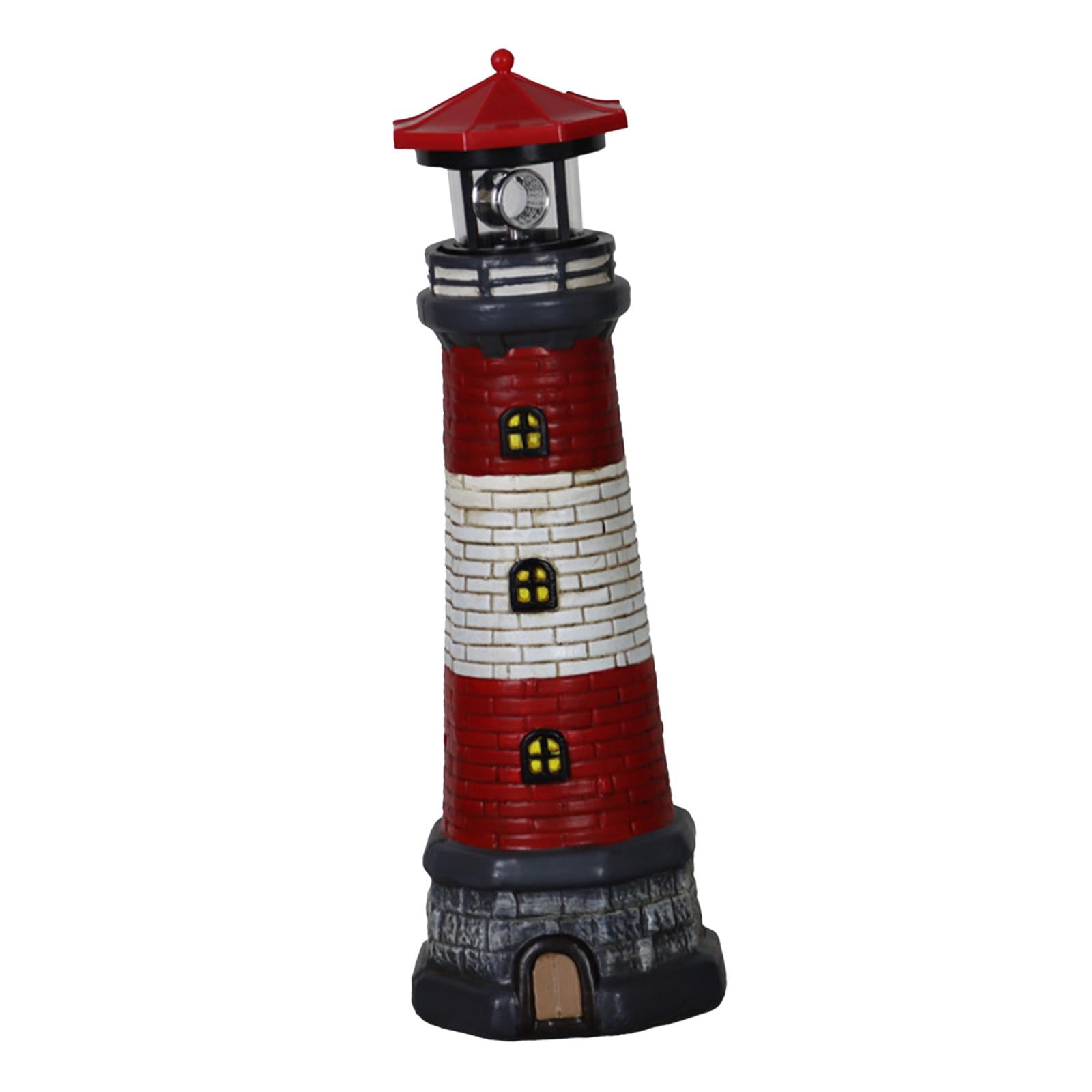 figatia Garden Solar Lighthouse Statue Lamp 360 Degree Rotating Light Yard Patio Sculpture Height 37.5cm for Tree Stumps Multipurpose Red Top
