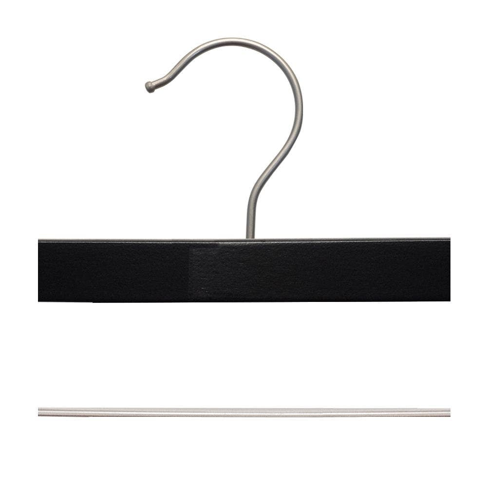 NAHANCO 12” Kids' Wooden Pant Skirt Hanger, Brushed Chrome Hook and Clips, Low Gloss Black (Pack of 100)