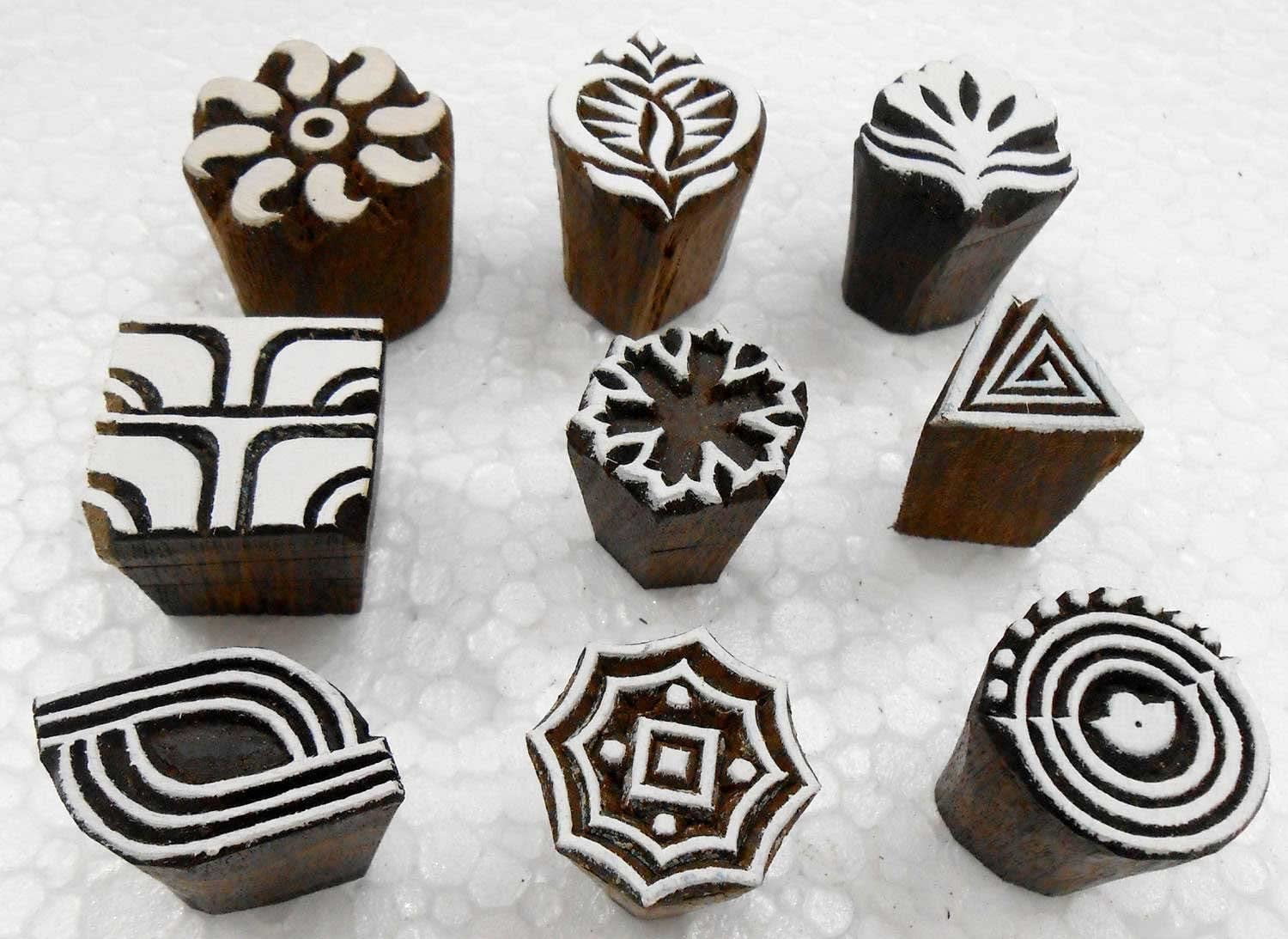 Wholesale Lot of 9 Wooden Block Stamps for Textile Printing/Scrapbooking/Henna Tattoo 