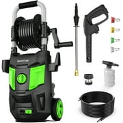 Electric Pressure Washer, 4800 PSI Max 3.0 GPM, High Pressure Cleaning Machine with Foam Cannon, 35 FT Power Cord, 20 FT Hose, 4 Connect Nozzles Hose Reel for Cars/Patio/Garage