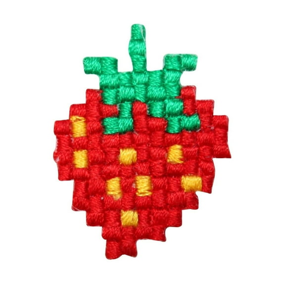 ID 1319A 8-Bit Strawberry Patch Retro Fruit Game Embroidered Iron On Applique