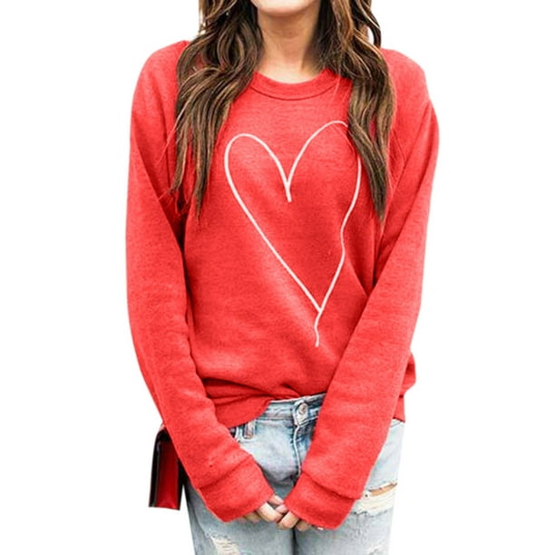 Nlife Women Round Neck Long Sleeve Heart Print Tops Shirt - Walmart.com