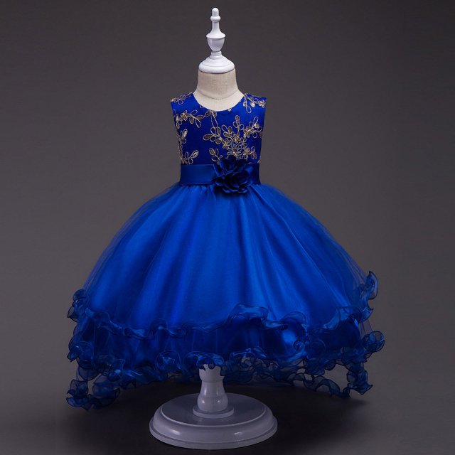 Falda infantil Falda de malla bronceada Vestido infantil Falda hinchada de flores para boda Vestido infantil grande