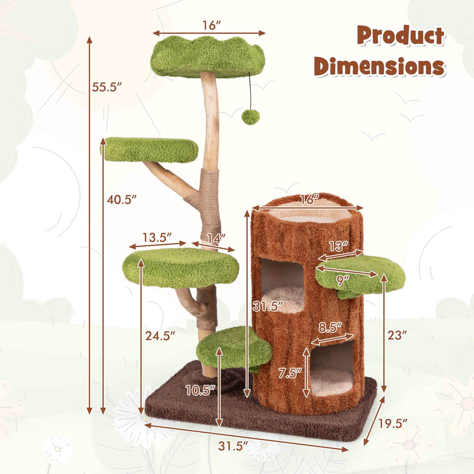 Costway Multi-level Cat Tree with Double Decker Cat House Scratching Posts & Sisal Panel