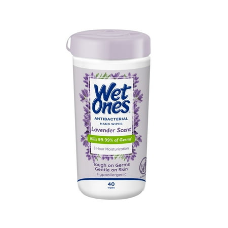 Wet Ones Antibacterial Hand Wipes, Lavender Scent, 40 Ct Canister, 8 Hour Moisturization