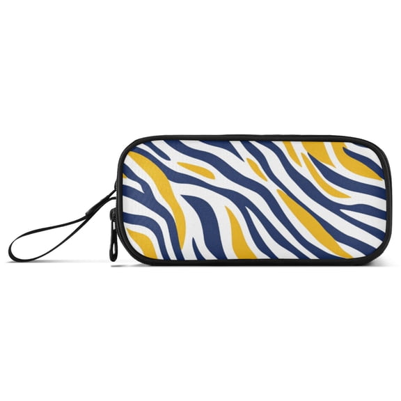 Yellow Blue Zabra Skin Stripes Pencil Case Stationary Holder Pen Bag Pencil Pouch Tool Organizer 3 Compartments