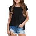 thumbnail image 4 of Inglocry Girls Cap Sleeve T Shirts Kids Summer Crewneck Solid Tops Tees Basic Cute Summer Tops For Teens 5-14 Years Black 4-5Y, 4 of 4
