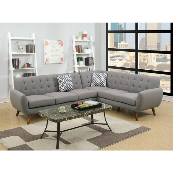Poundex Furniture 2 Piece Fabric Sectional Sofa Set in Gray Color