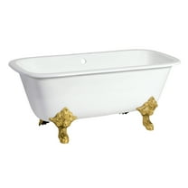 Aqua Eden VCTQ7D6732NL7 67-Inch Cast Iron Rectangular Double Ended Clawfoot Tub (7-Inch Faucet Drillings) in White/Brushed Brass