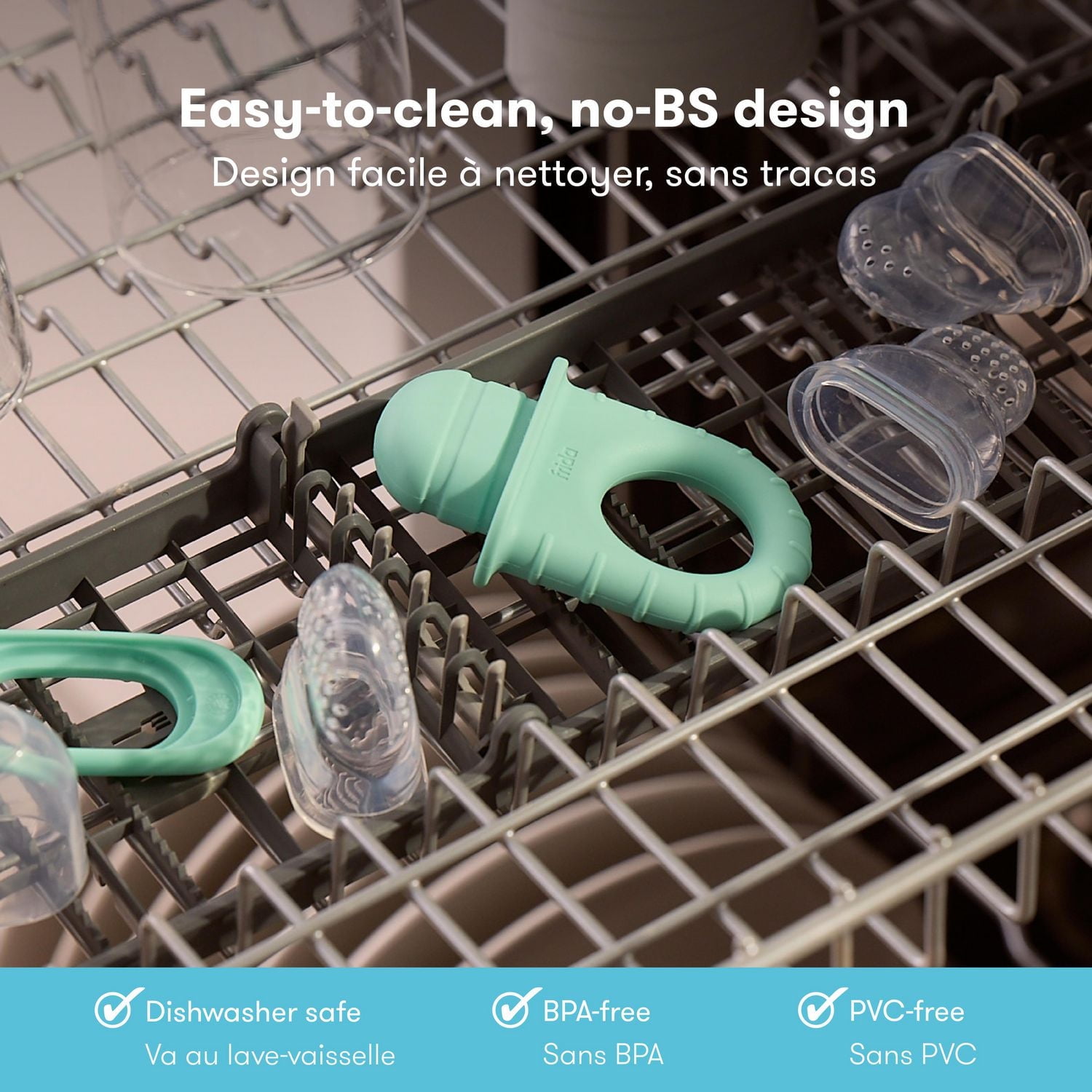 Frida Baby - Push Pop Feeder, Baby Fruit Food Feeders, Safely Introduce New Foods, Easter Basket Stuffer for Babies, Fresh + Frozen, Silicone, BPA Free, Dishwasher Safe - Teal, 1 count