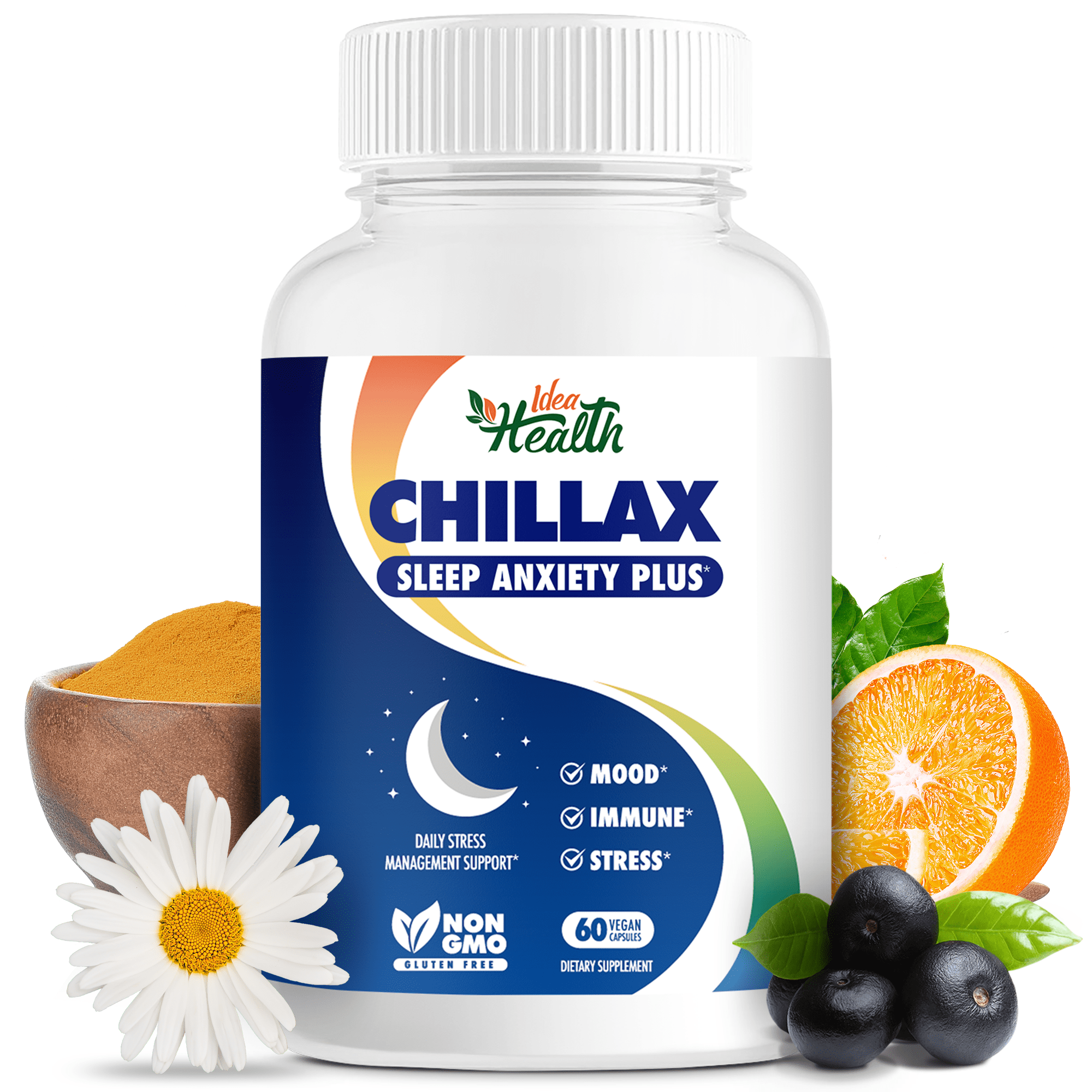 Chillax Stress Anxiety Mood | Sleep Aid + Immune Defense, 8 in1 Formula, W/ Melatonin, L-Theanine, Zinc, Vitamin D3, Elderberry - 60 Vegan Capsules