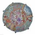 thumbnail image 2 of Indian Pouf Footstool Ethnic Embroidered Pouf Cover, Indian Cotton Round Pouffe Ottoman Pouf Cover Pillow Ethnic Decor Art-Gray-18 x 13 Inch, 2 of 4
