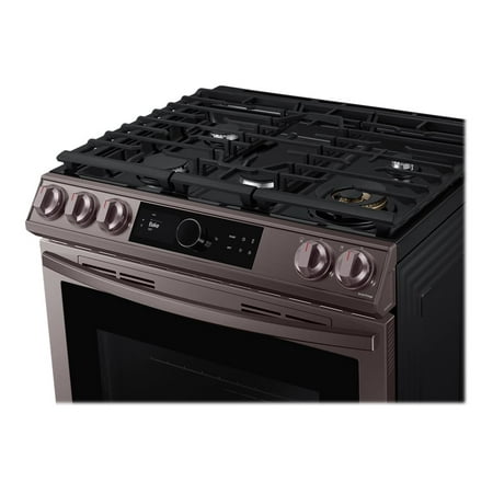Samsung - 6.0 Cu. Ft. Front Control Slide-in Gas Range with Smart Dial, Air Fry & Wi-Fi, Fingerprint Resistant - Tuscan stainless steel