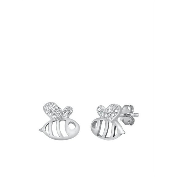 Cute Bumblebee Earrings, Sterling Silver with CZ Stones