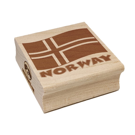 Norway with Waving Flag Cute Square Rubber Stamp Stamping Scrapbooking Crafting - Large 2.75in