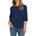 thumbnail image 2 of HLKJKLS Long Sleeve Shirts For Women 3/4 Sleeve Crew Neck Casual Holiday T Shirt Polyester Spandex Classic Print Blue S-3Xl, 2 of 7