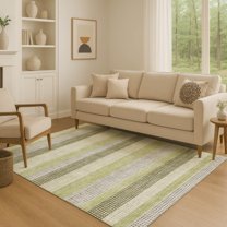 Addison Rugs Mayfield Premium Machine Washable Transitional Stripes Aloe Rectangle Rug, 8' x 10'