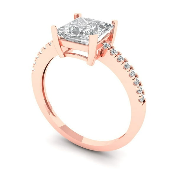 1.62 ct Princess Cut White Sapphire Solitaire with Accents Engagement Ring for Women in 18K Rose Gold