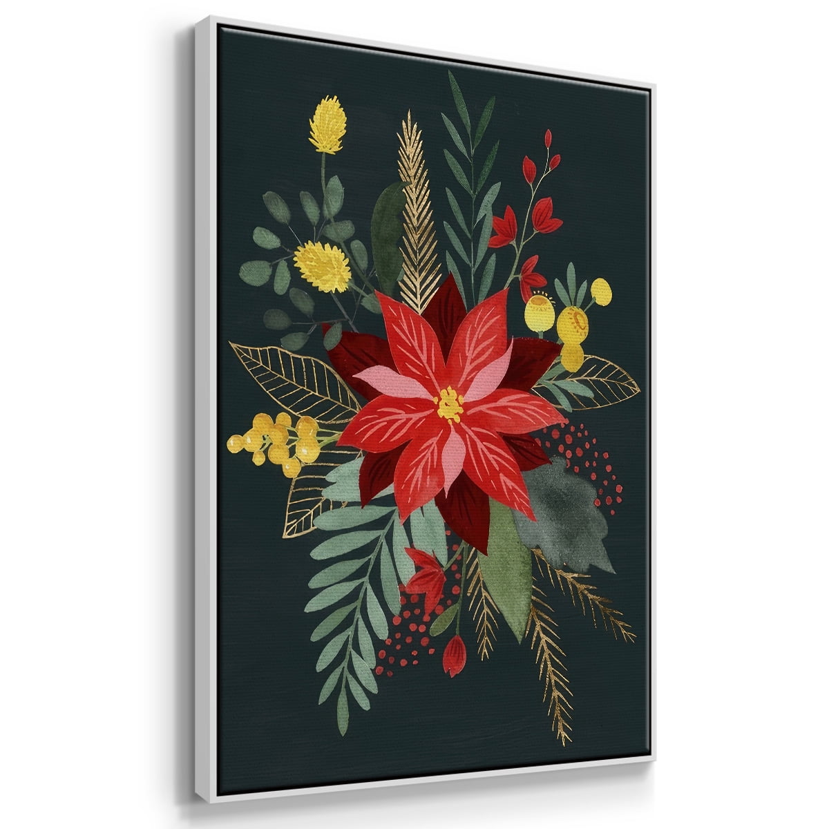 Bright Christmas Night Collection B - Framed Gallery Wrapped Holiday Canvas - 17 x 25 - White Frame