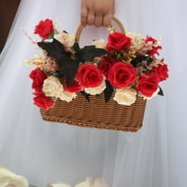 SEWCHICS Handmade Brown Woven Basket with Handle Plastic Material for Picnic Fruit Storage and Decoration