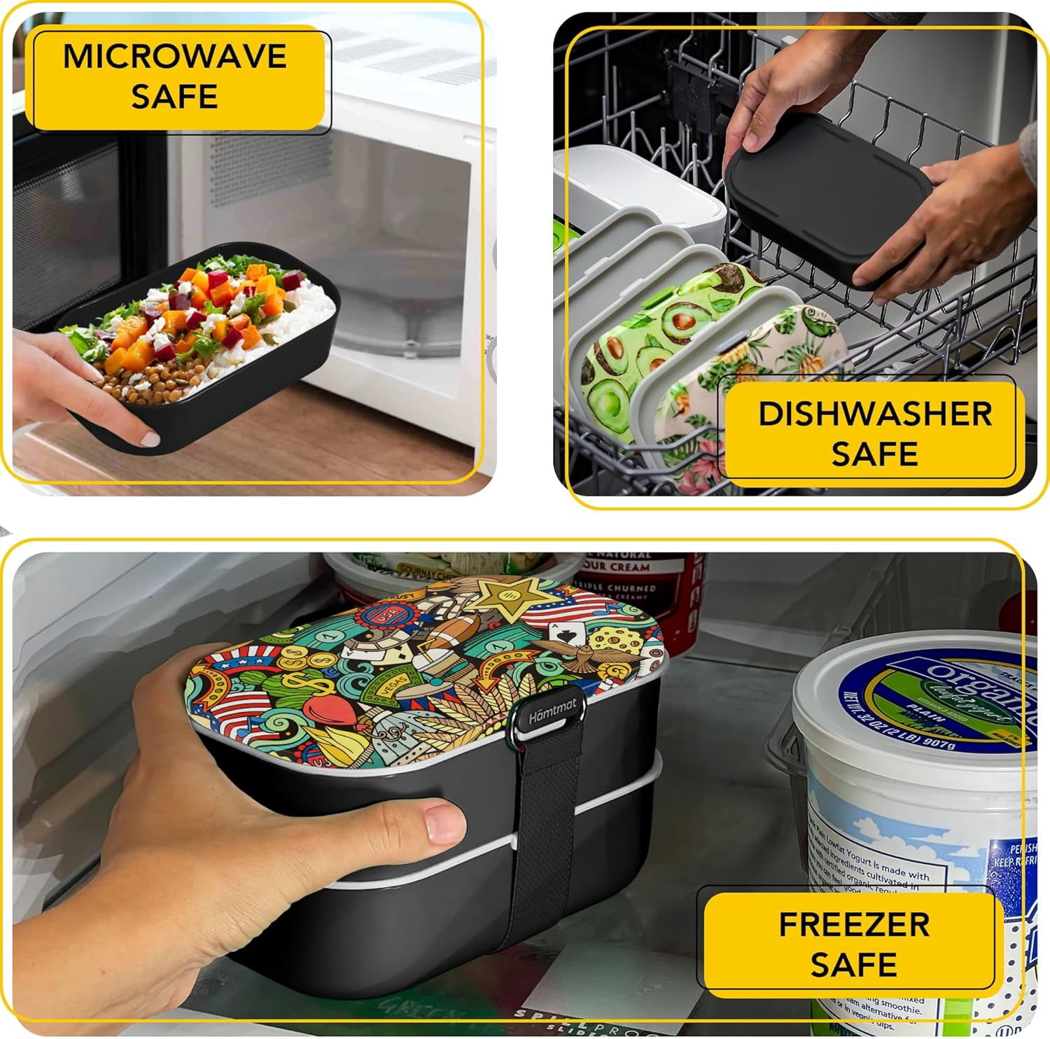 Insulated Stackable Bento Box for Adults - Leak-Proof, Microwavable Japanese Lunch Box with Reusable Chopsticks, Multi-Compartment Food Container for Men & Women (Black)