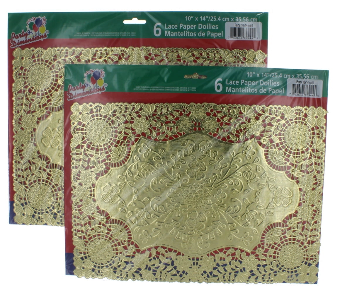 Lot of 12 Gold Rectangular Doilies Lace Paper 10" x 14"