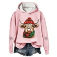 thumbnail image 3 of Womens Christmas Sweatshirt Cow Print Tops Festive Western Graphic Pullover for Cozy Hoody Casual Holiday Style Hoodies for Women Pink XXXL, 3 of 4