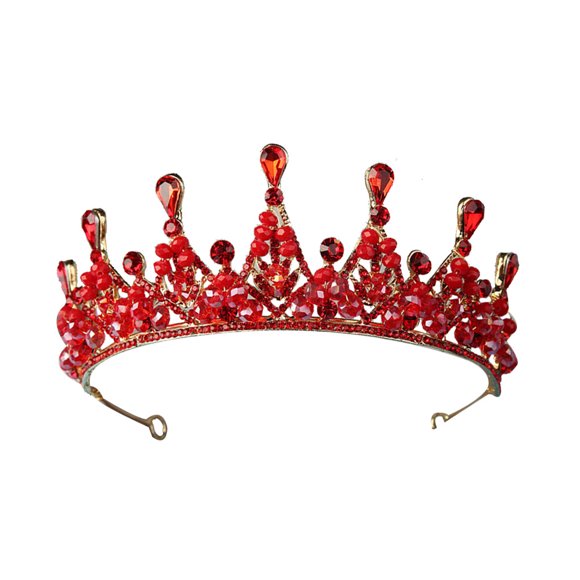 EeaseMX 1 corona de novia hecha a mano con diamantes de imitación para bodas, cumpleaños y banquetes (rojo)