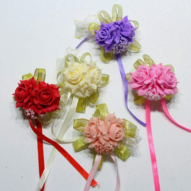 Wrist Corsages for Wedding(Set of 4), Foam Rose Corsages with