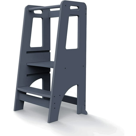 Toddler Tower, Wooden Toddler Kitchen Stool Helper, Height Adjustable Kids Kitchen Step Stool Learning Tower for Bathroom and Bedroom Counter Working, Natural Bamboo (Gray)