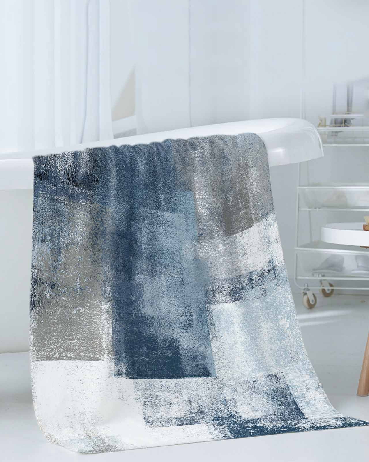 Blue Towel Set of 3, Soft Microfiber Bath Towels, Hand Towel, Washcloths, Retro Oil Painted Modern Abstract Art Quick-Dry Absorbent Towels for Bathroom Kitchen Hotel Beach Gym Spa