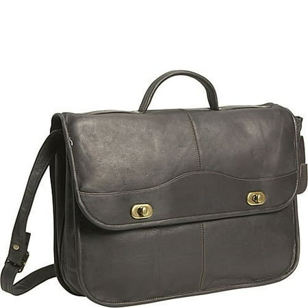 1/2 Flap Over Expandable Leather Briefcase w Front Open Pocket (Cafe)