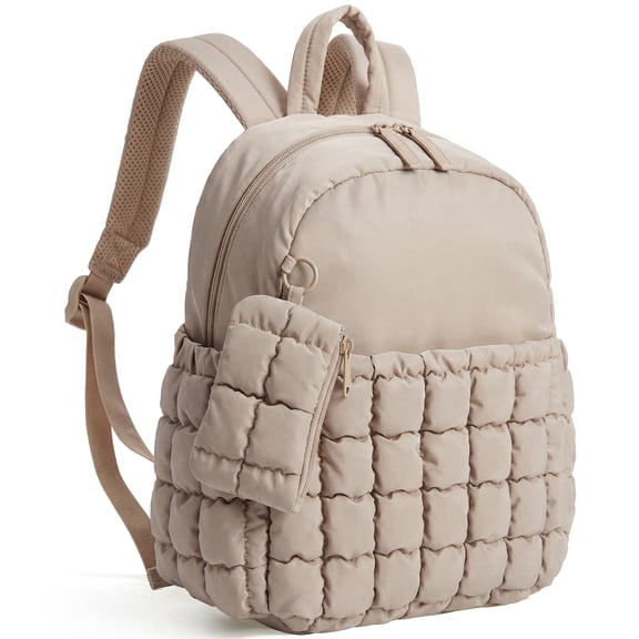 BAGSMART Quilted Mini Backpack with Detachable Small Bag, Lightweight Puffer Small Backpack Purse for Women, Water-Resistant Casual Travel Daypack Bookbag for Travel Daily, Camel