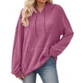 thumbnail image 2 of Ribbed Knit Sweater Hoodie 2025 Fall Winter Long Sleeve Hoodies with Pockets Hooded Sweatshirt Hoodie Women Pullover, 2 of 6