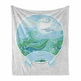 thumbnail image 1 of Nature Art Soft Flannel Fleece Throw Blanket, Save Water Message Awareness Lakes Waves Environmental Slogan, Cozy Plush for Indoor and Outdoor Use, 50" x 60", Sea Green and Azure Blue, by Ambesonne, 1 of 5