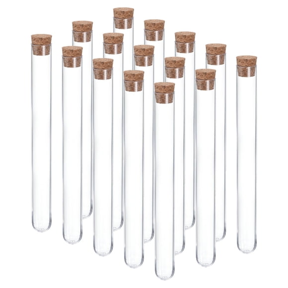 Tubos de ensayo de plástico Uxcell de 15ml con tapones de corcho, 15 piezas, tubos de 150x16mm para uso en laboratorio, claros