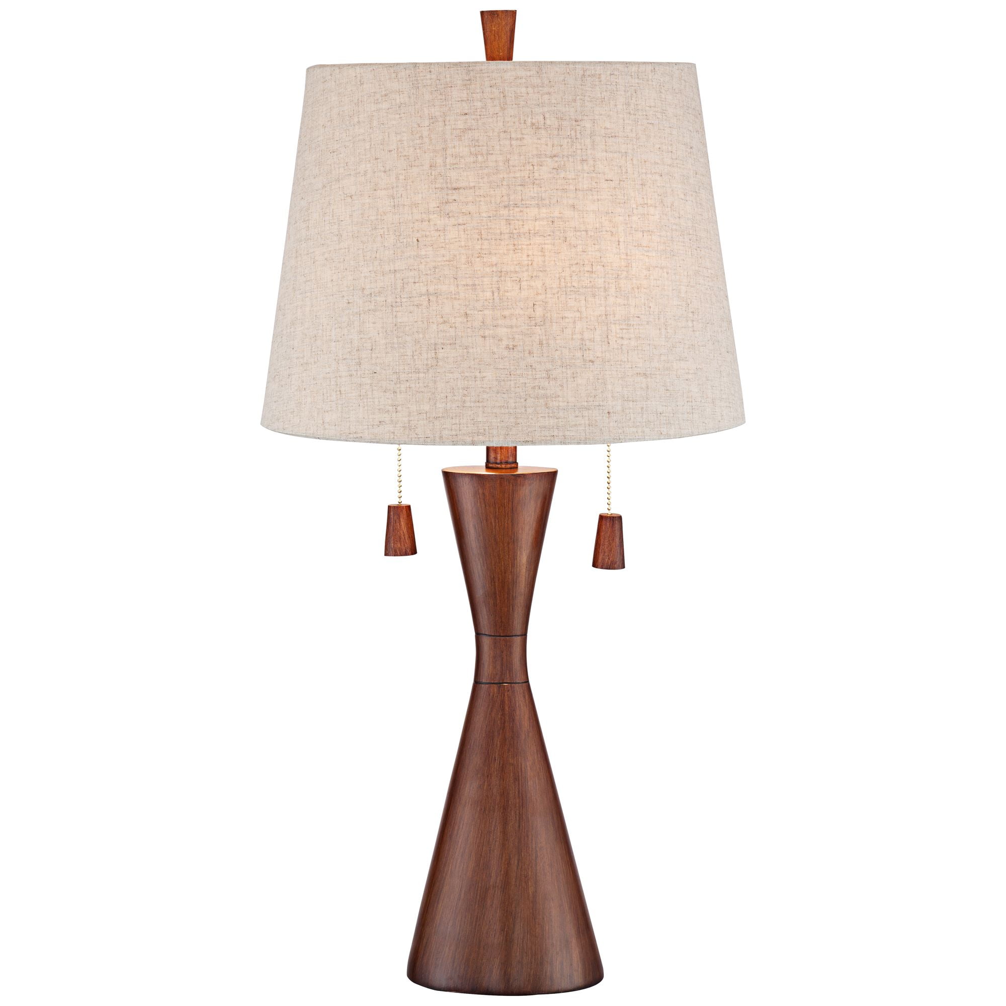 360 Lighting Omar Modern Table Lamp 28 3/4" Tall Warm Brown Wood Hourglass Oatmeal Fabric Drum Shade for Bedroom Living Room Bedside Nightstand Office