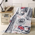 thumbnail image 2 of Fleece Blanket UK Flags London Crown Blankets, Soft Cozy Warm Flannel Throw Blanket, Abstract Coffee Red Love Blanket for Bed Couch Sofa,50x60In, 2 of 9
