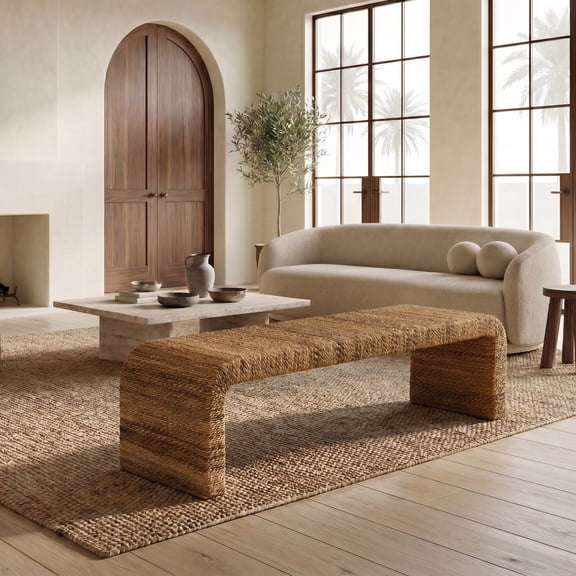Safavieh Couture Akina Woven Abaca Modern Bench, Natural