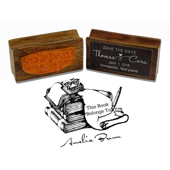 Printtoo Personalized Library Round Wood Mounted Rubber Stamp Custom This Book Belongs To Stamper-1.77 Inches Diamater