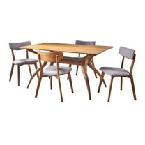 GDF Studio Megann Mid Century Modern Wood Fabric Upholstered 5 Piece Dining Set, Dark Gray and Walnut