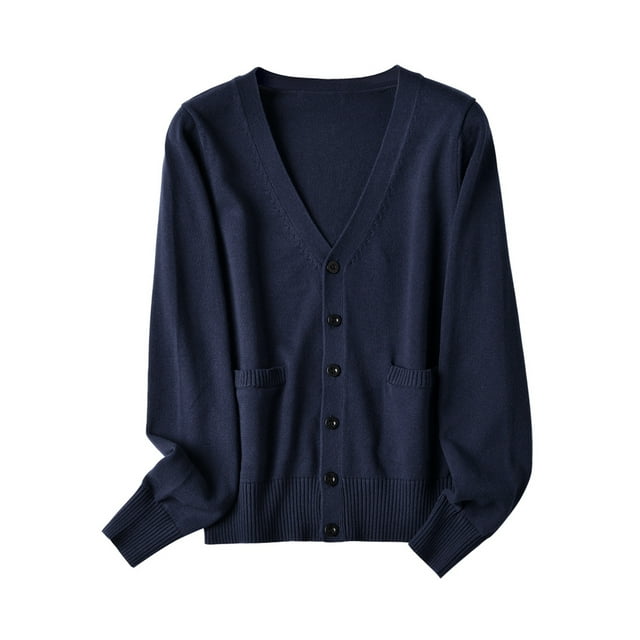 MAWCLOS Ladies Cardigan Sweater Long Sleeve Outwear V Neck Coat Soft Travel Button Down Jacket Navy Blue M