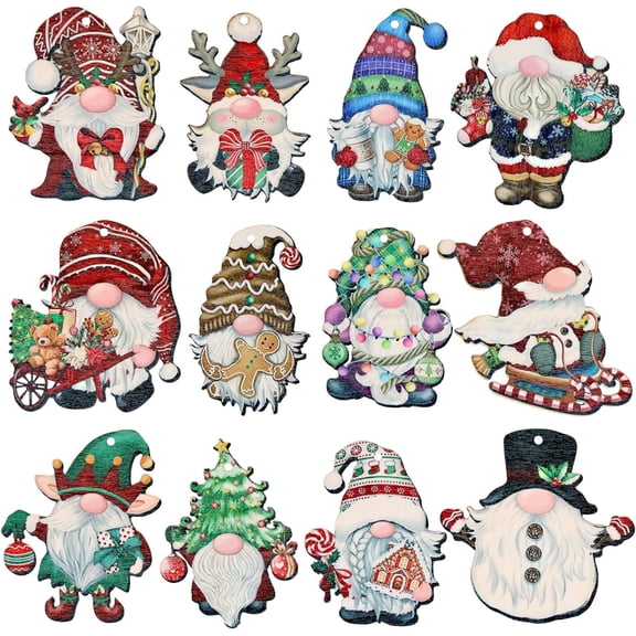 Naler 24 Pieces Christmas Wooden Gnome Ornaments Elf Mini Santa Doll Hanging Decorations for Xmas Trees Gift Tag Home Party Supplies