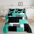 thumbnail image 2 of Manfei Abstract Block Full Size Comforter Sets, Modern Square Art Bedding Comforter Set, Cyan Black Gray, Black Reversible 3pcs, 1 Comforter and 2 Pillowcases, 2 of 6