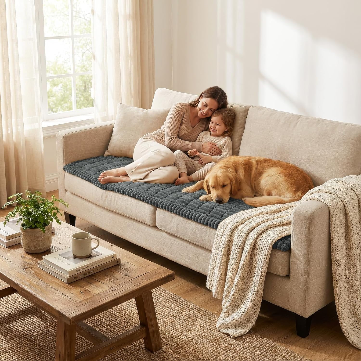 Couch Cover for Dogs, Non Slip Washable Sofa Protector for Pets, Soft Furniture Cover for Pet, Stylish Sofa Covers, Cozy Protect Against Fur, Dirt & Everyday Messes (Dark Grey, 27.6" x 59")