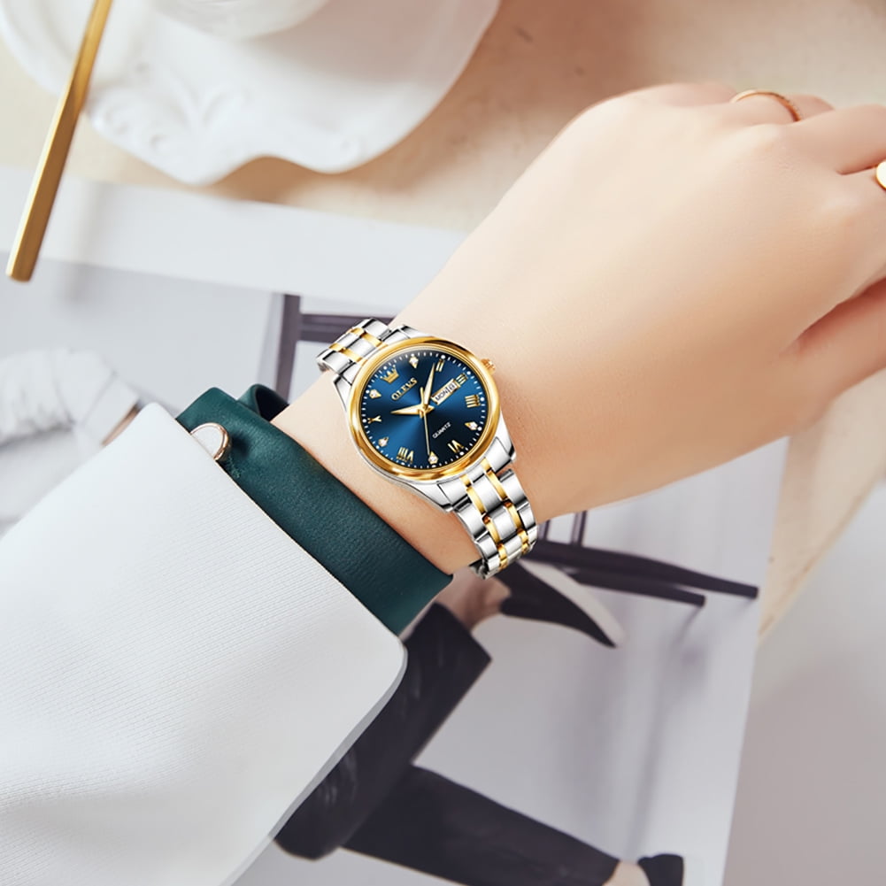 OLEVS Watches for Women Luxury Dress Quartz Analog Casual Gold Plated Stainless Steel Waterproof Luminous Date Fashion Ladies Wrist Watches Gifts Relojes para Mujer