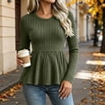 thumbnail image 4 of QIYAGBSA Peplum Sweaters for Women Ribbed Knit Long Sleeve Crew Neck Fitted Flared Hem Solid Color Casual Fall Pullover for Office Work and Weekend Outfits, 4 of 7