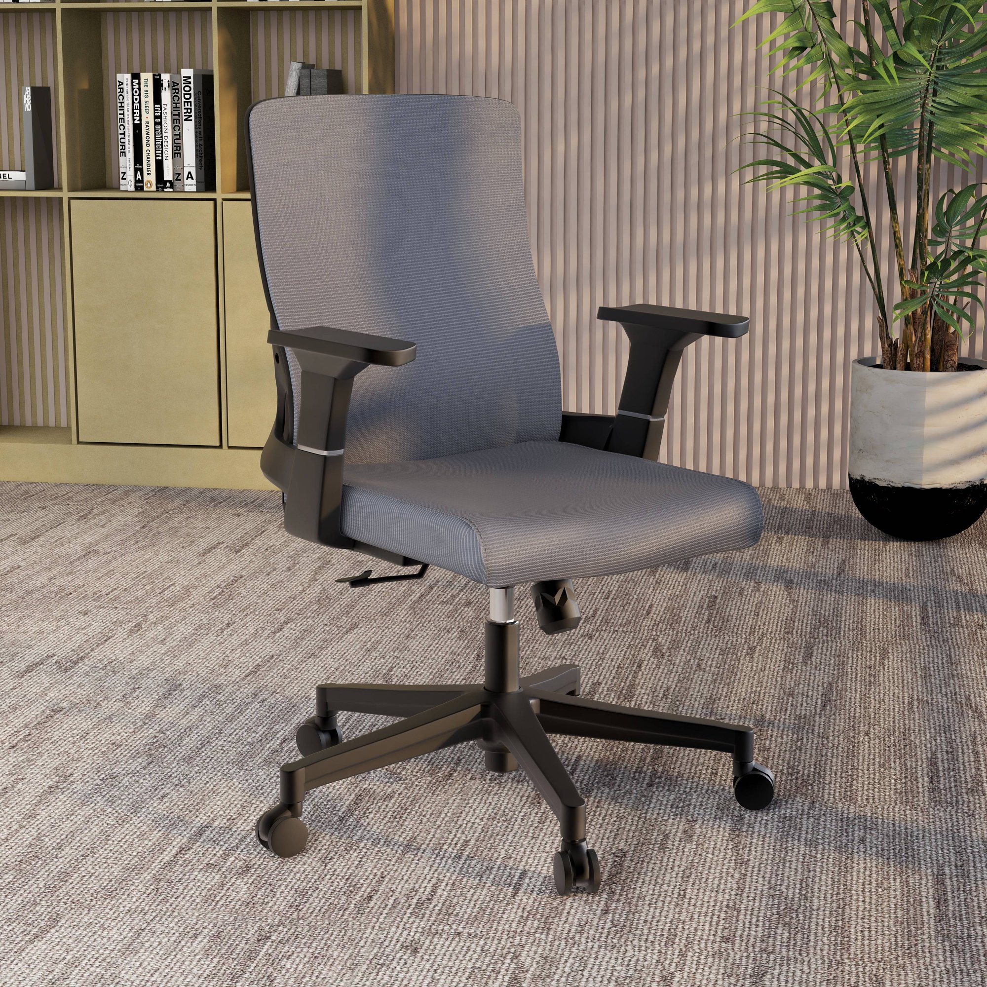 LeisureMod Brio Modern Office Chair Ergonomic Lumbar Support Computer Chair Adjustable Desk Chair with 360 Degree Swivel and Tilt in Grey