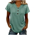 thumbnail image 3 of Women's Casual Short Sleeve Round Neck Pleated Top Blouse Shirt Solid Color Soft Loose Fit Tunic for Daily Work Office Vacation Outfits Fashion Essential Gift | Sopatenor,Green XL, 3 of 8
